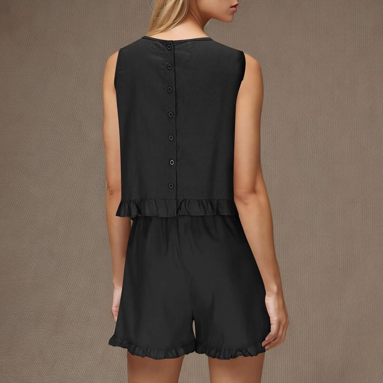 2 Piece Plus Size Short Sets for Women Ruffle Sleeveless Tank Top and Wide Leg Shorts Lounge Set Tracksuits
