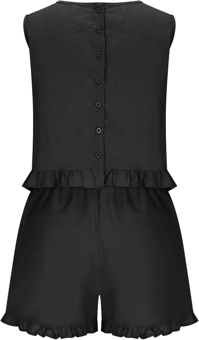 2 Piece Plus Size Short Sets for Women Ruffle Sleeveless Tank Top and Wide Leg Shorts Lounge Set Tracksuits