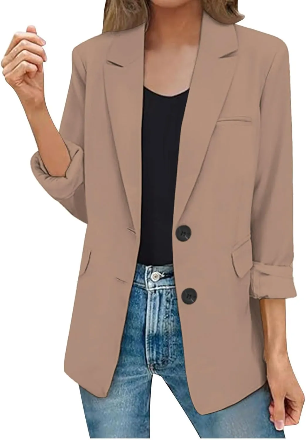 2025 Womens Work Office Blazer Jacket Casual Bussiness Blazers Open Front Long Sleeve Button Down Lapel Blazer