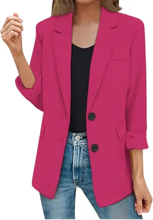 2025 Womens Work Office Blazer Jacket Casual Bussiness Blazers Open Front Long Sleeve Button Down Lapel Blazer