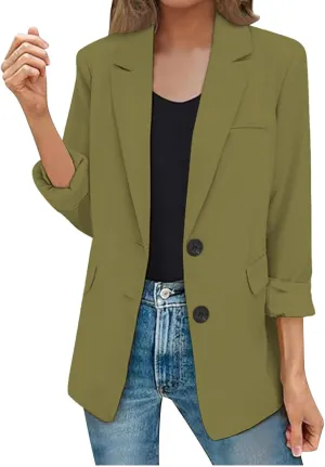 2025 Womens Work Office Blazer Jacket Casual Bussiness Blazers Open Front Long Sleeve Button Down Lapel Blazer