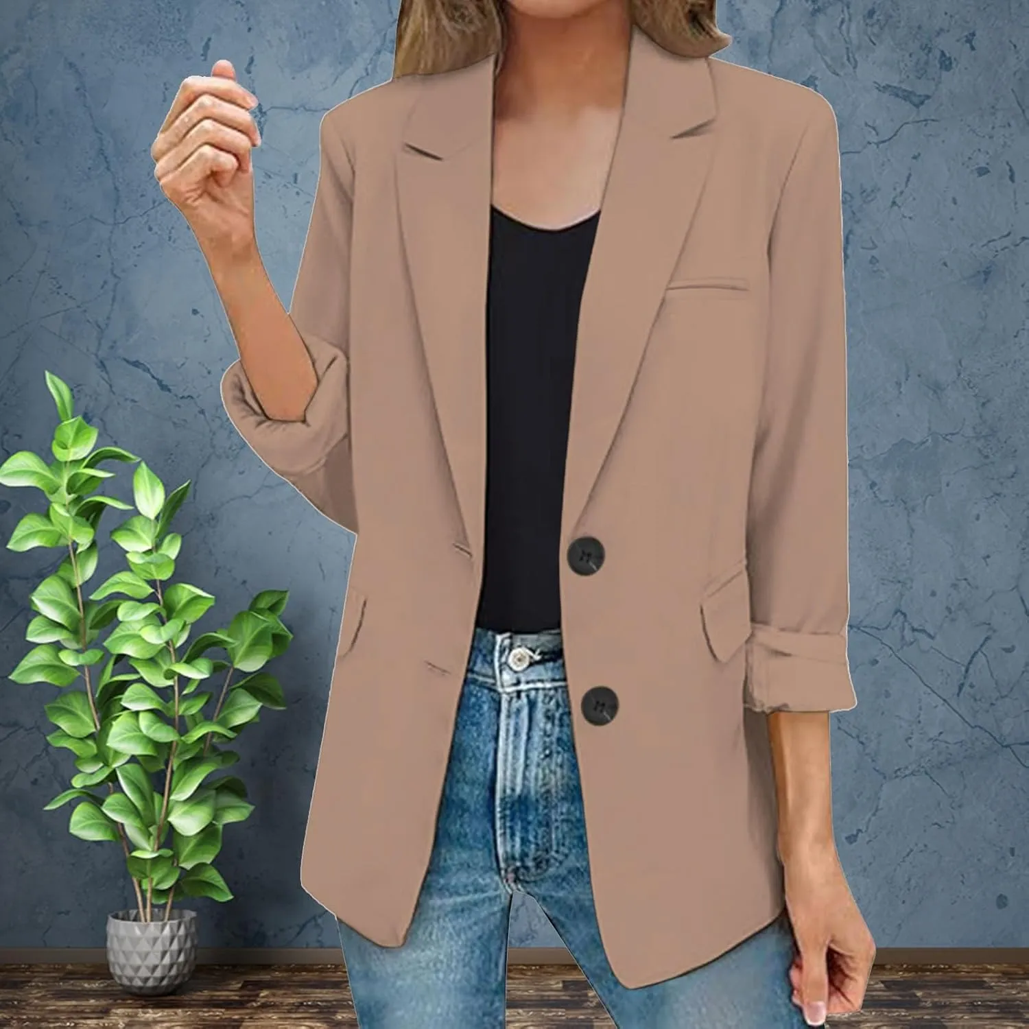 2025 Womens Work Office Blazer Jacket Casual Bussiness Blazers Open Front Long Sleeve Button Down Lapel Blazer