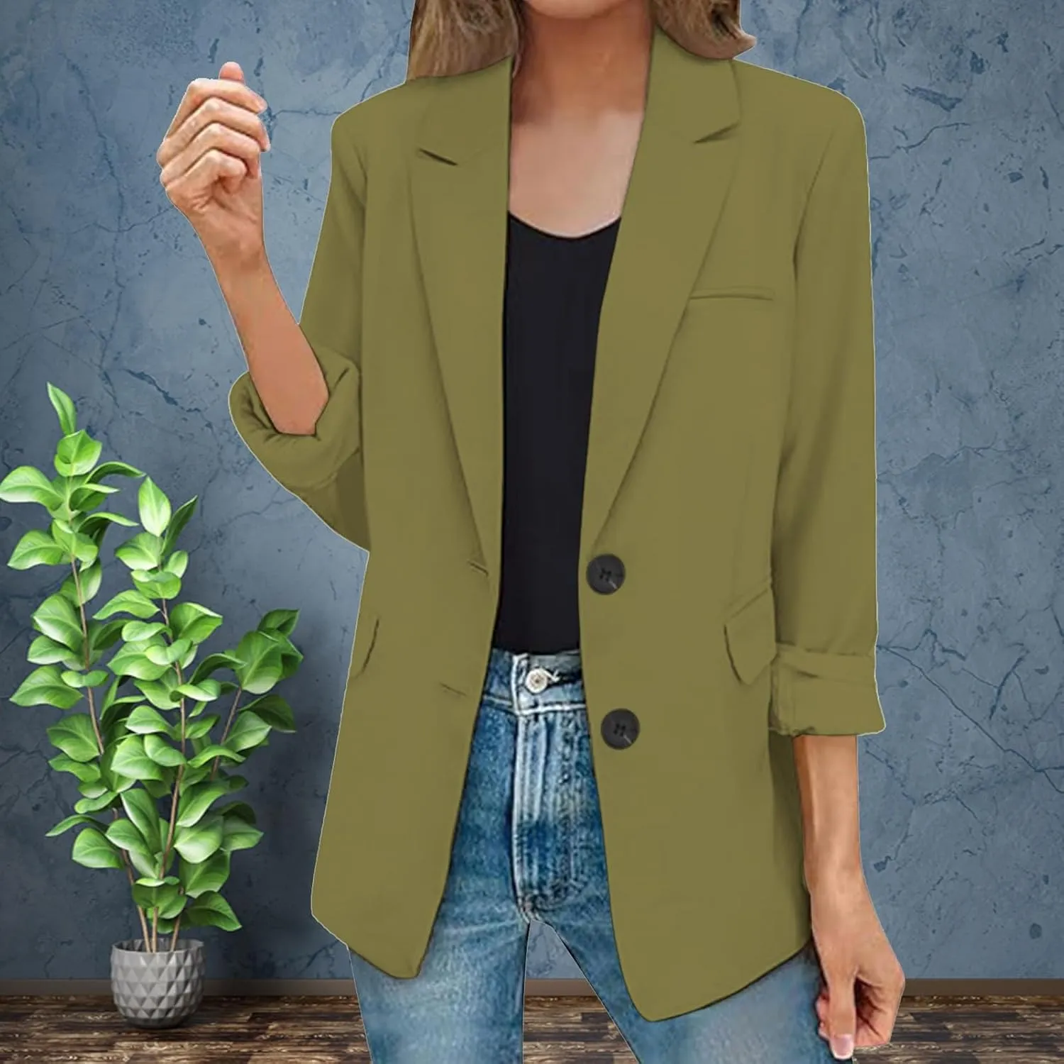 2025 Womens Work Office Blazer Jacket Casual Bussiness Blazers Open Front Long Sleeve Button Down Lapel Blazer