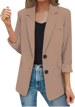 2025 Womens Work Office Blazer Jacket Casual Bussiness Blazers Open Front Long Sleeve Button Down Lapel Blazer