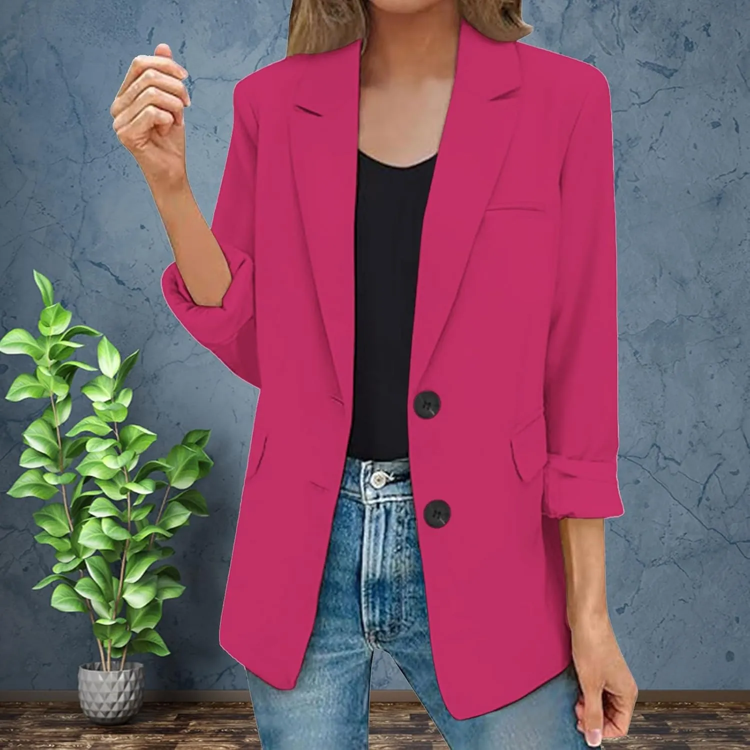 2025 Womens Work Office Blazer Jacket Casual Bussiness Blazers Open Front Long Sleeve Button Down Lapel Blazer