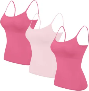 3 Pack Camisole Bras for Petite Women Girls Built in Bra Soft Stretchy Adjustable Strap Camis Tank Tops Undershirt
