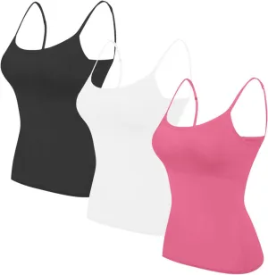 3 Pack Camisole Bras for Petite Women Girls Built in Bra Soft Stretchy Adjustable Strap Camis Tank Tops Undershirt