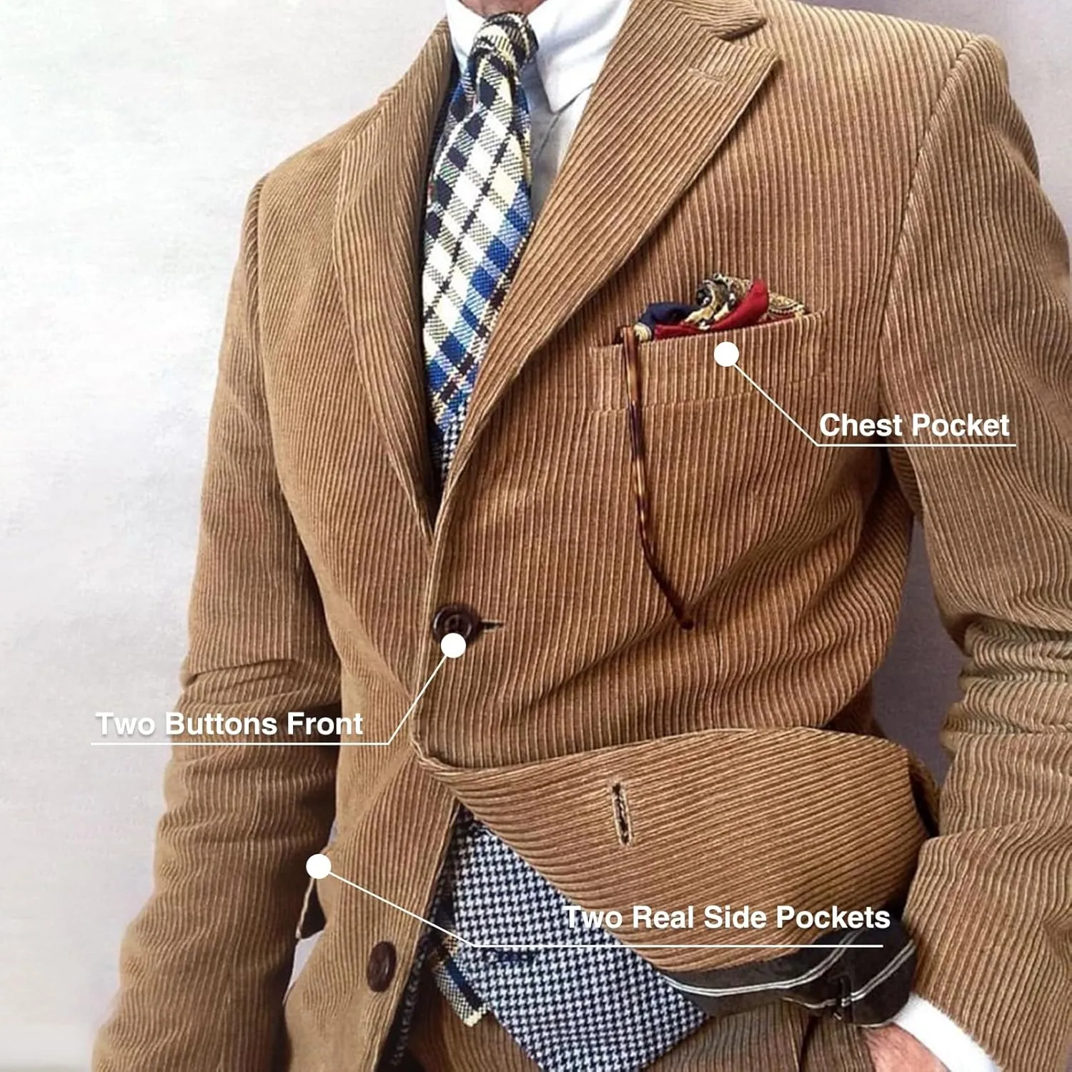 3 Piece Men's Corduroy Suits Slim Fit Suits for Men Double Breasted Blazer Vest Pants Set Wedding Prom Tuxedo Suits
