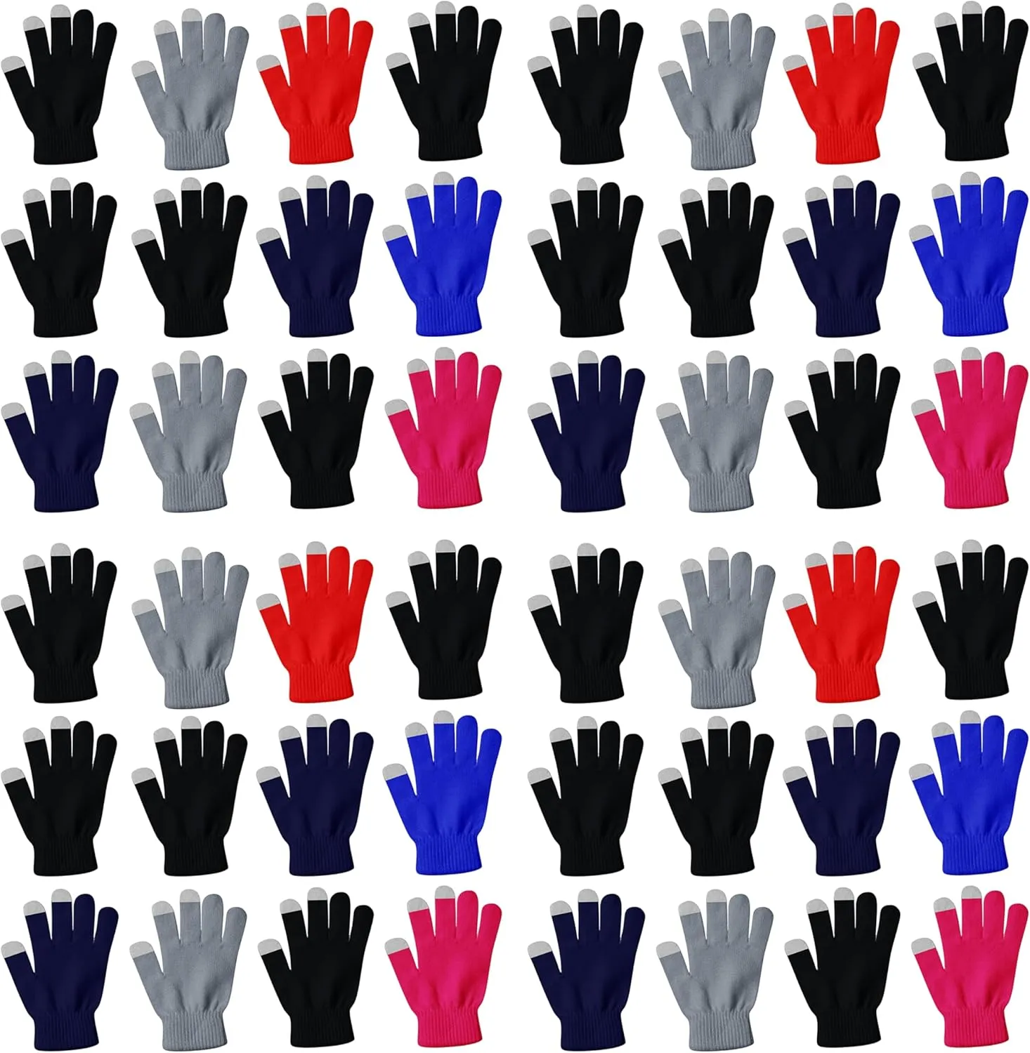 48 Pairs Winter Magic Gloves, Bulk Warm Brushed Interior, Stretchy Assorted Mens Womens