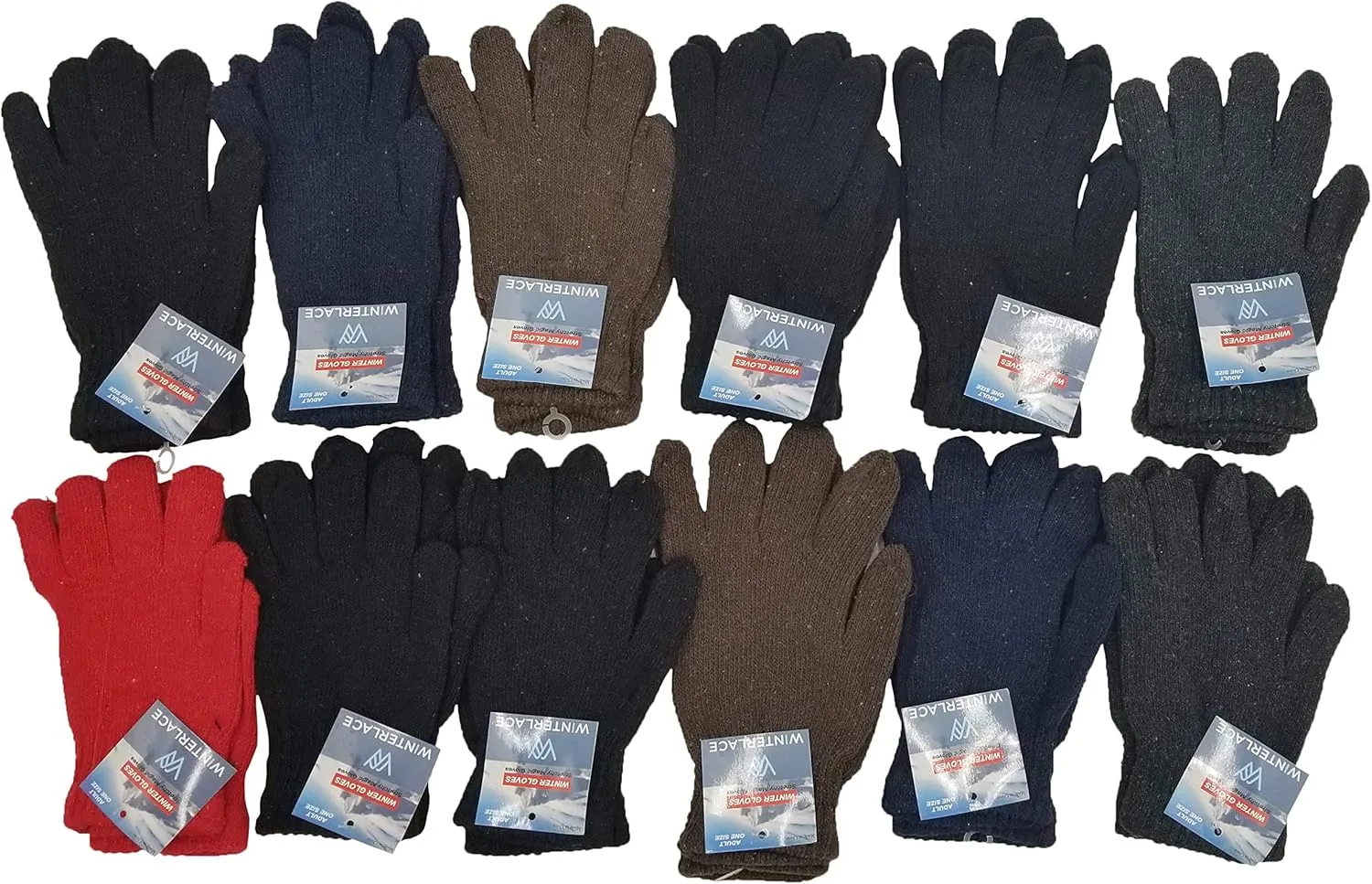 48 Pairs Winter Magic Gloves, Bulk Warm Brushed Interior, Stretchy Assorted Mens Womens