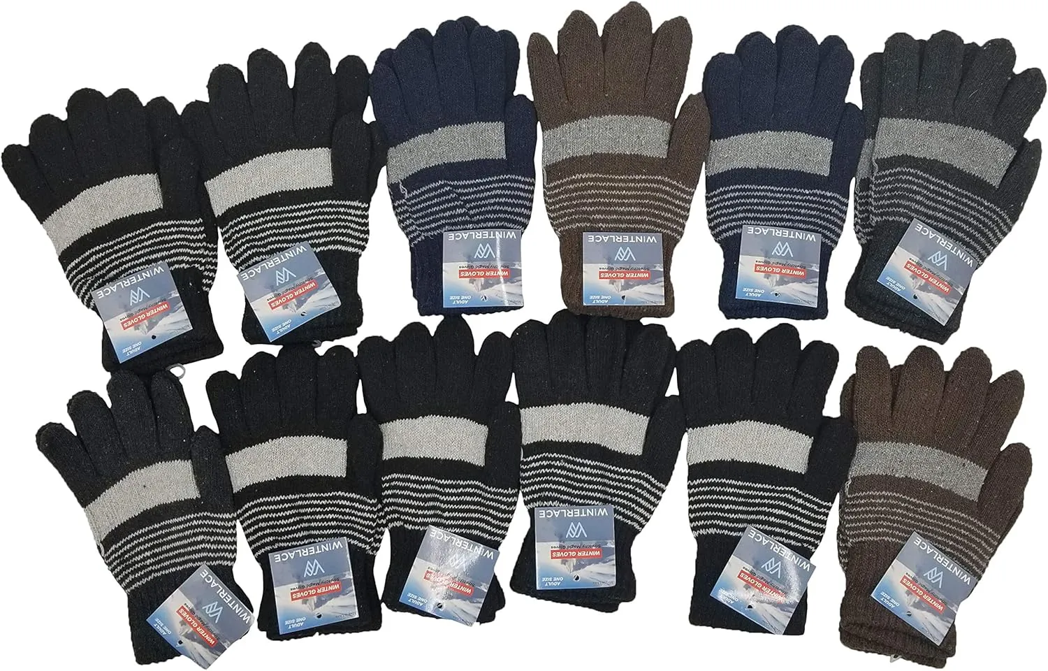 48 Pairs Winter Magic Gloves, Bulk Warm Brushed Interior, Stretchy Assorted Mens Womens