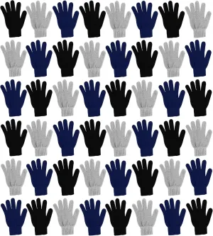 48 Pairs Winter Magic Gloves, Bulk Warm Brushed Interior, Stretchy Assorted Mens Womens