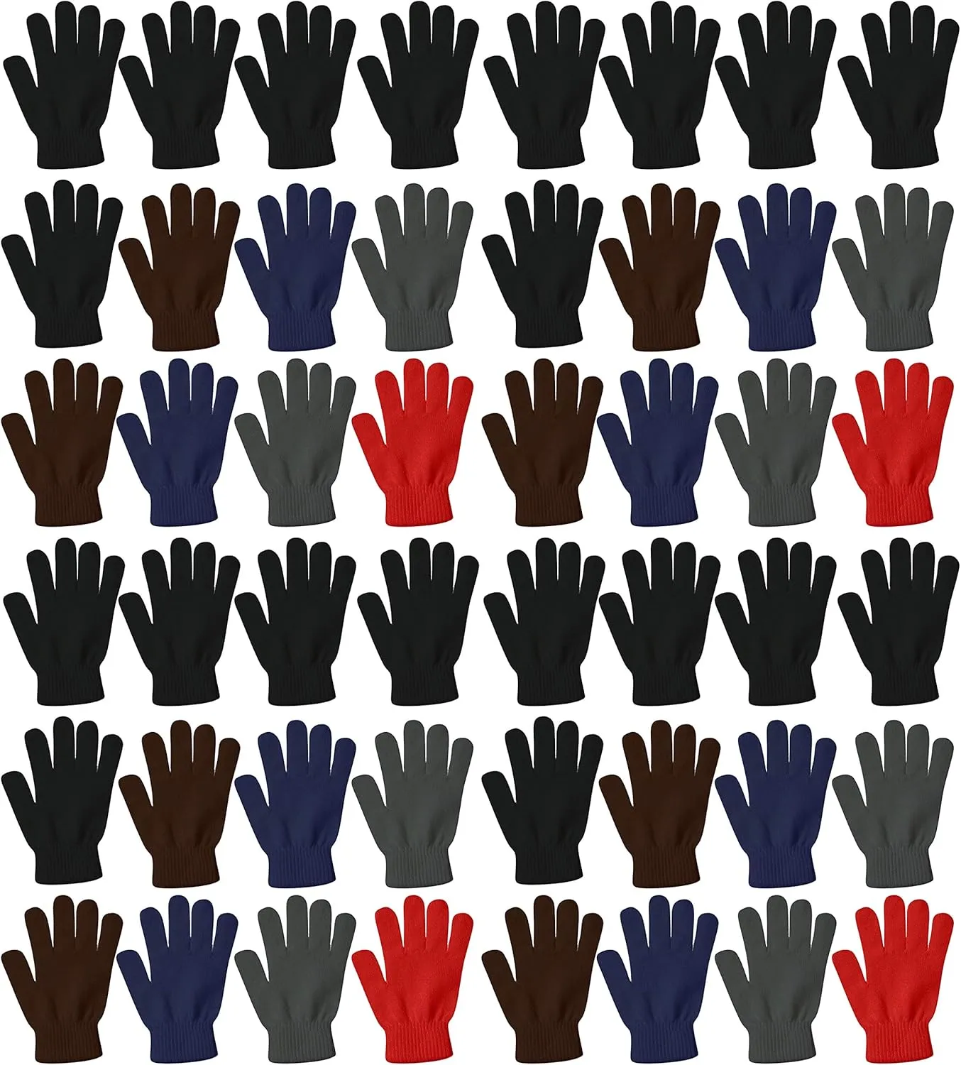 48 Pairs Winter Magic Gloves, Bulk Warm Brushed Interior, Stretchy Assorted Mens Womens