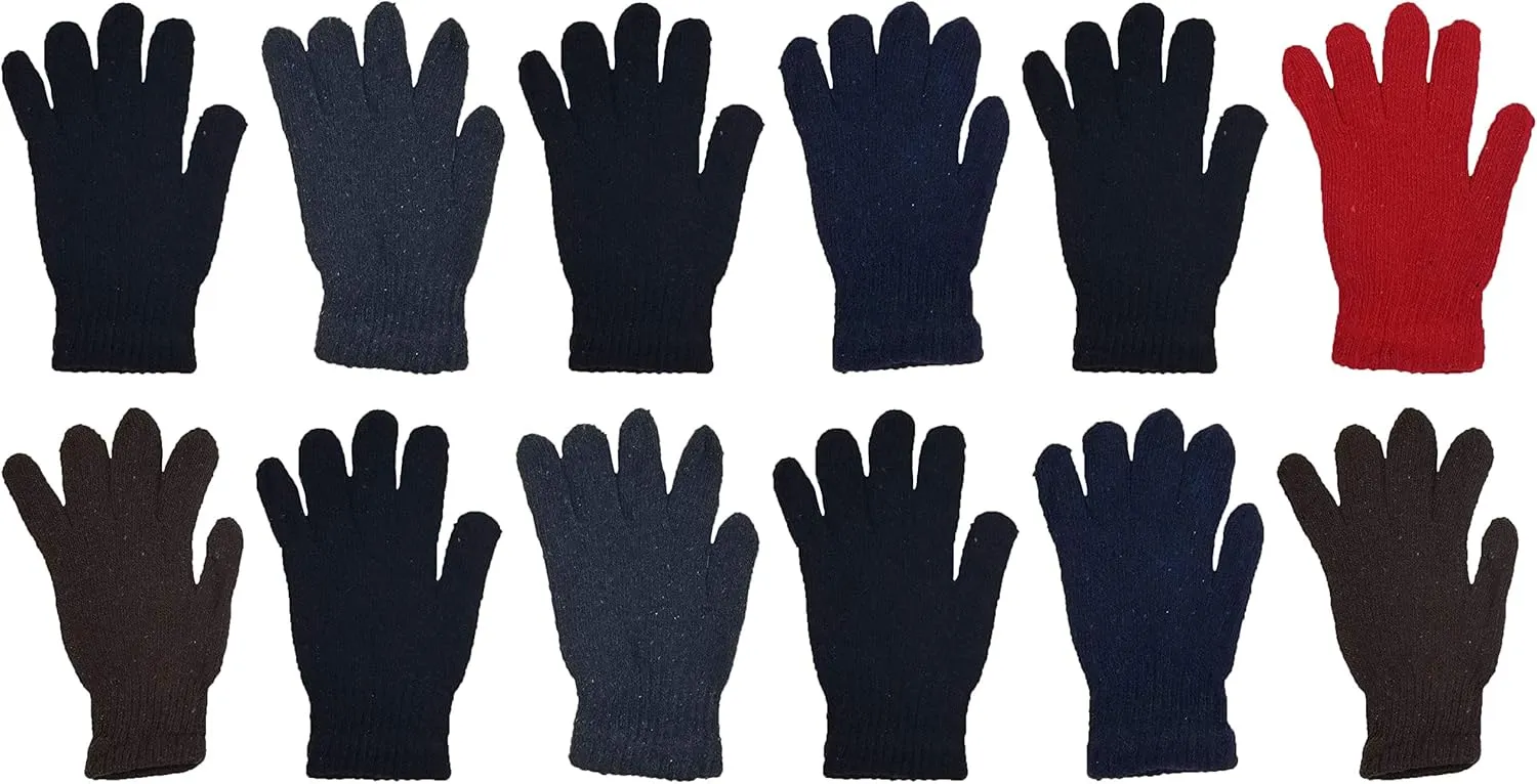 48 Pairs Winter Magic Gloves, Bulk Warm Brushed Interior, Stretchy Assorted Mens Womens