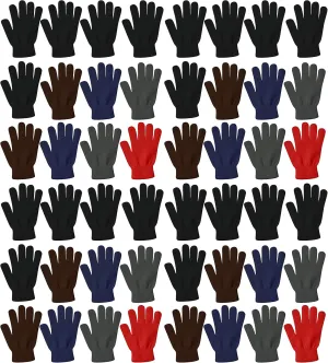 48 Pairs Winter Magic Gloves, Bulk Warm Brushed Interior, Stretchy Assorted Mens Womens
