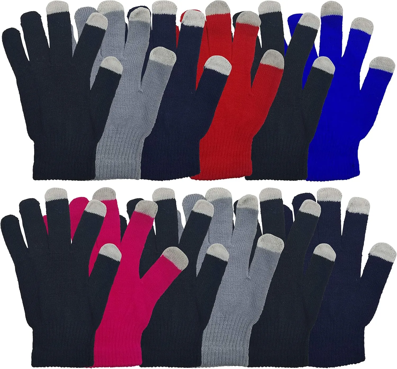 48 Pairs Winter Magic Gloves, Bulk Warm Brushed Interior, Stretchy Assorted Mens Womens