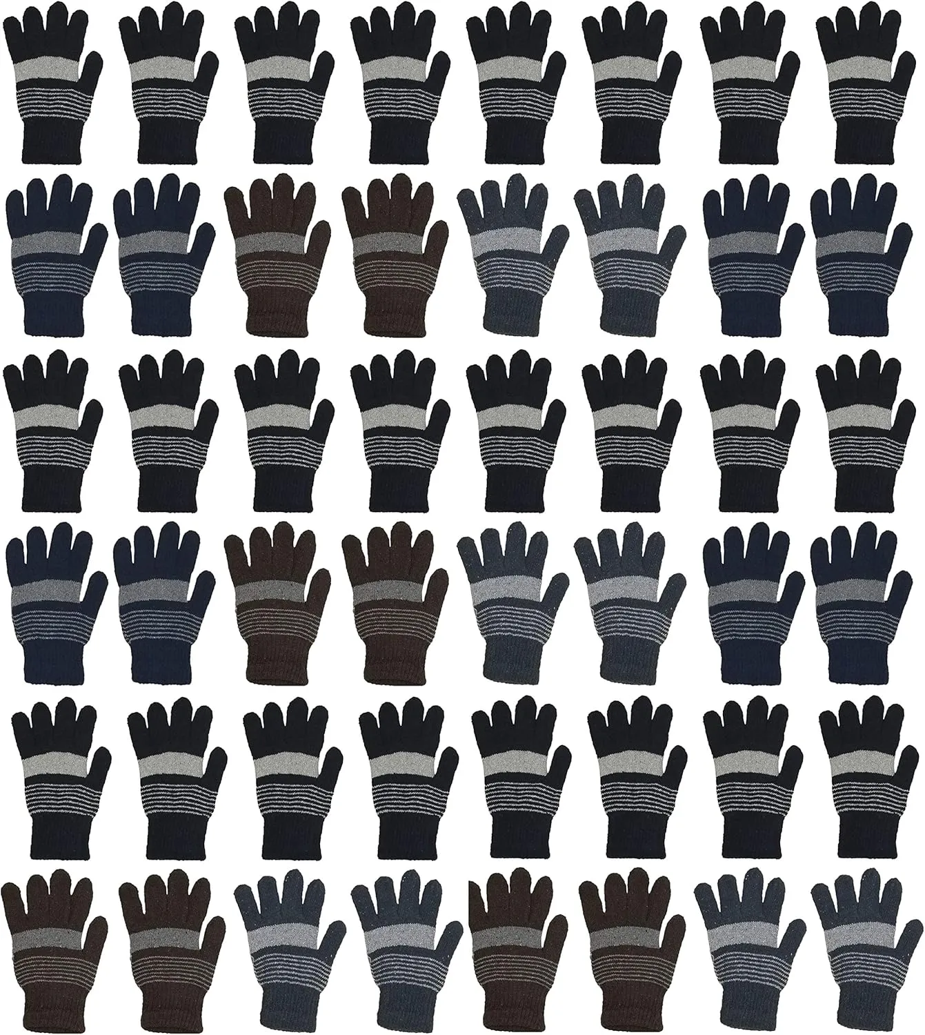 48 Pairs Winter Magic Gloves, Bulk Warm Brushed Interior, Stretchy Assorted Mens Womens
