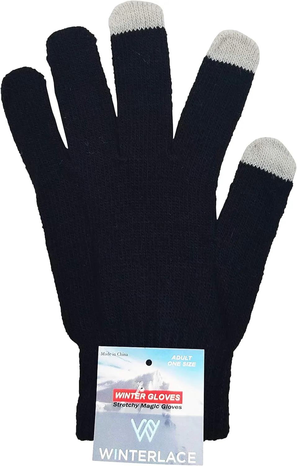 48 Pairs Winter Magic Gloves, Bulk Warm Brushed Interior, Stretchy Assorted Mens Womens