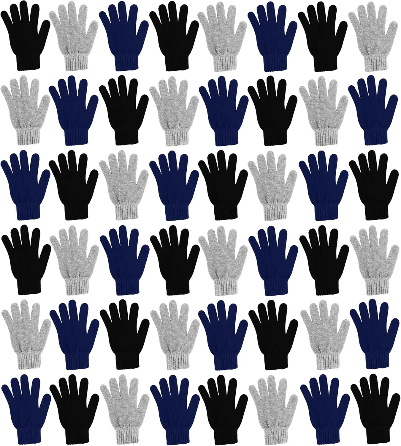 48 Pairs Winter Magic Gloves, Bulk Warm Brushed Interior, Stretchy Assorted Mens Womens