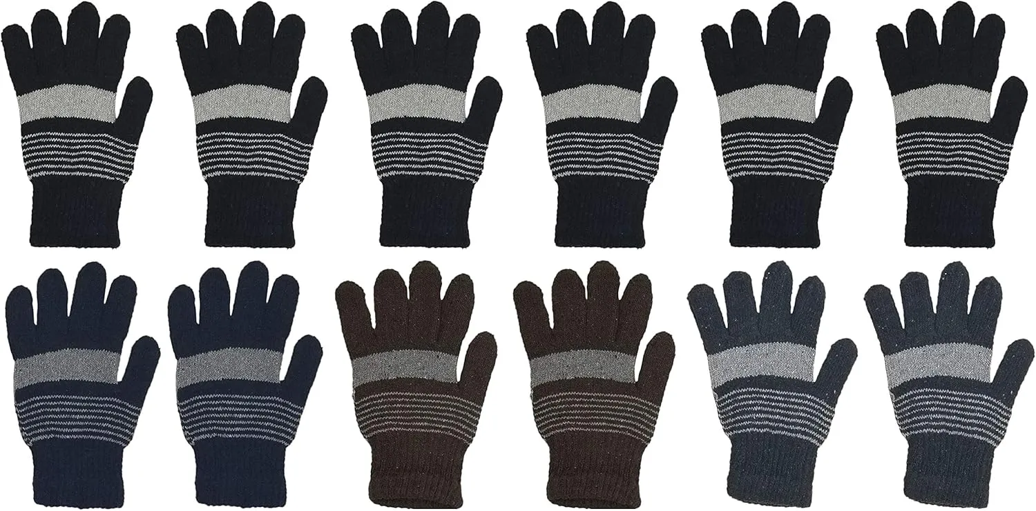 48 Pairs Winter Magic Gloves, Bulk Warm Brushed Interior, Stretchy Assorted Mens Womens