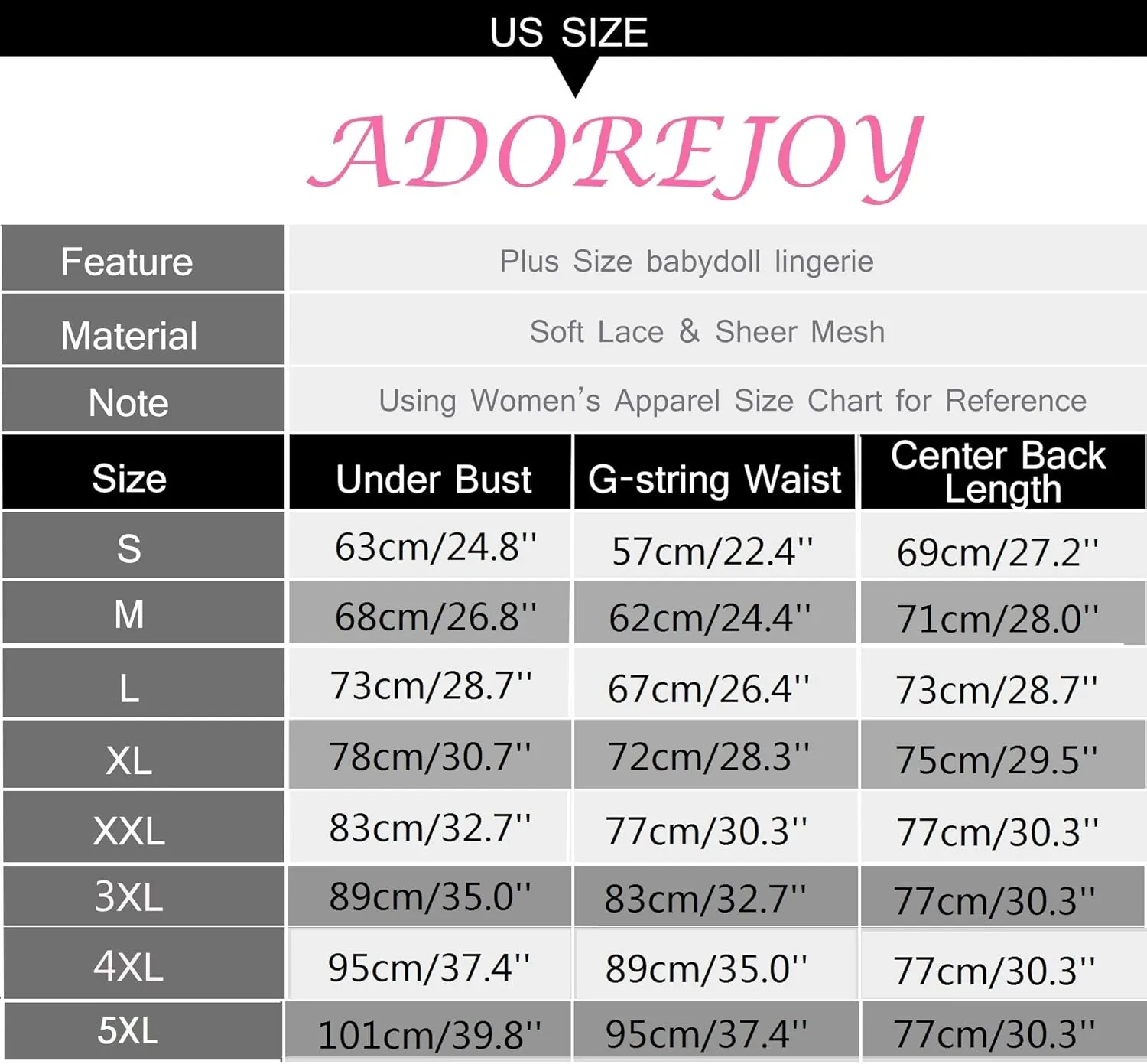 ADOREJOY Women's Lingerie Lace Babydoll Plus Size Sleepwear Nightwear Mesh Chemise
