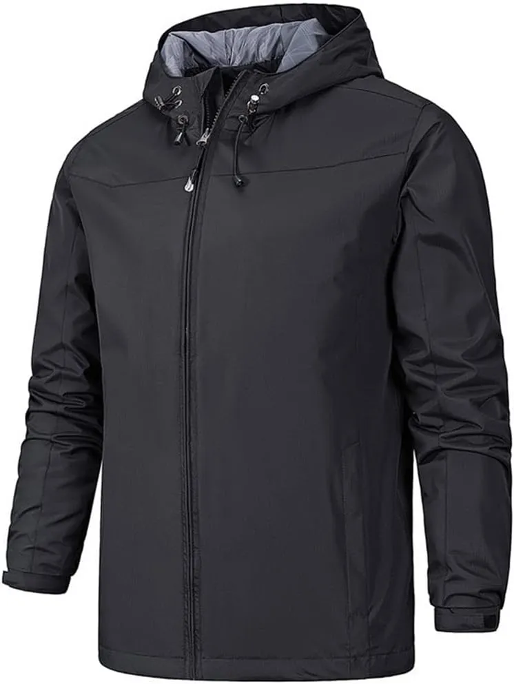 Alloaone Men Jackets Windproof Waterproof Solid Color Jackets Hooded Outdoor Mountaineering Jackets
