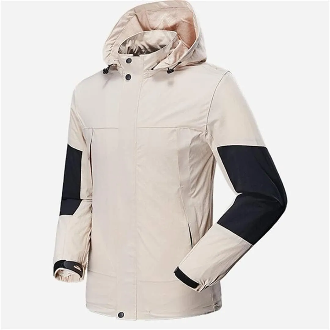 Alloaone Men Waterproof Jackets Black White Solid Hooded Jackets Slim Fit Outwear Coats