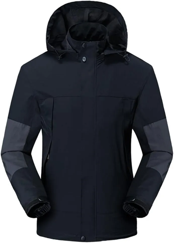 Alloaone Men Waterproof Jackets Black White Solid Hooded Jackets Slim Fit Outwear Coats