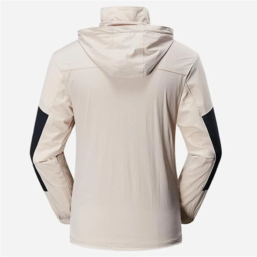 Alloaone Men Waterproof Jackets Black White Solid Hooded Jackets Slim Fit Outwear Coats