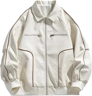 American Vintage Neck Motorcycle Jackets, Men's Spring and Summer Loose Casual Work Jackets