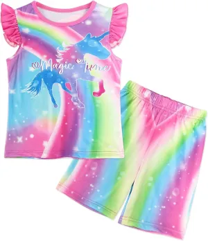 AmzBarley Little Girls Flutter Sleeve Pajamas Set Kids Sleepwear Nightwear 2pcs Pjs Set for Girls 2-8 Years