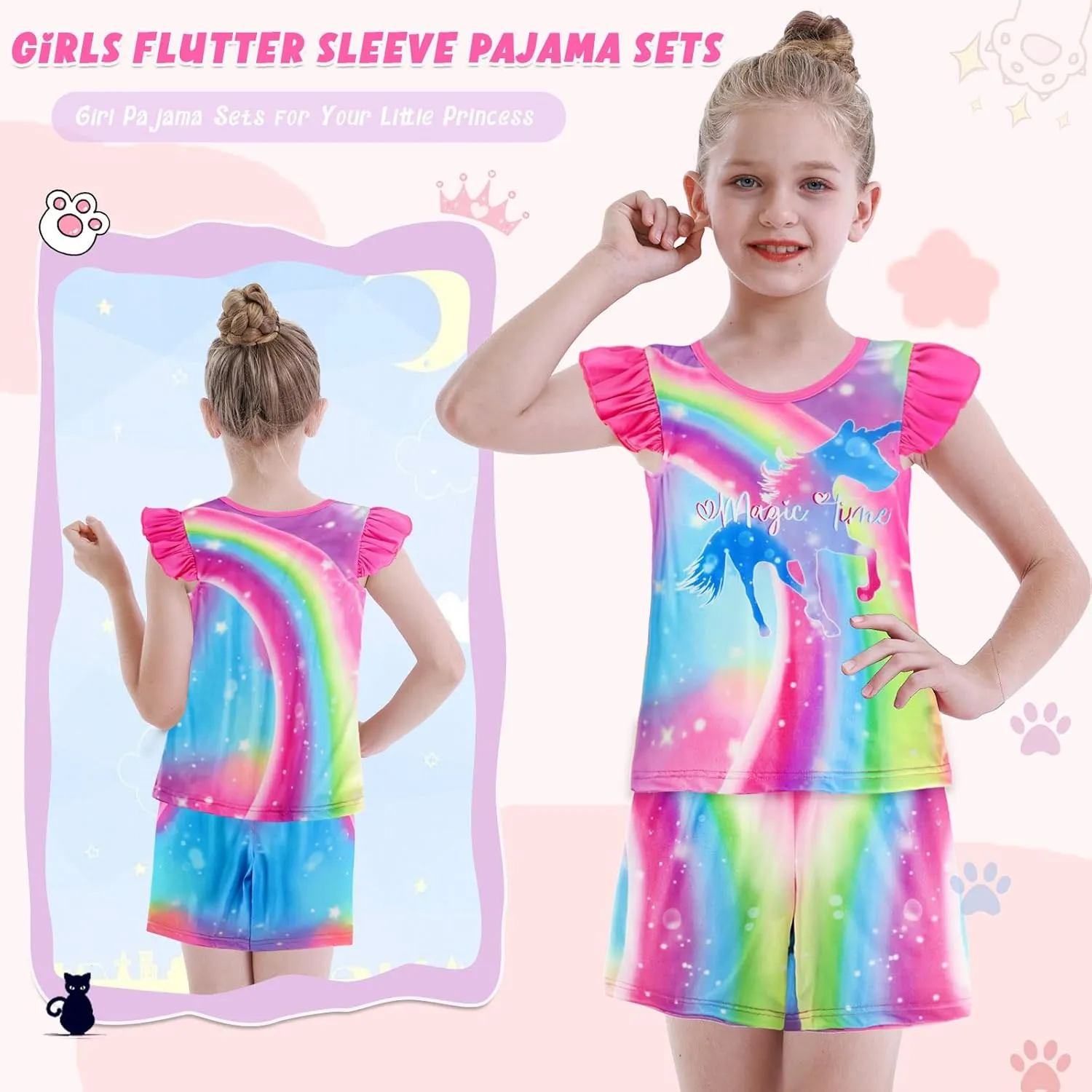 AmzBarley Little Girls Flutter Sleeve Pajamas Set Kids Sleepwear Nightwear 2pcs Pjs Set for Girls 2-8 Years