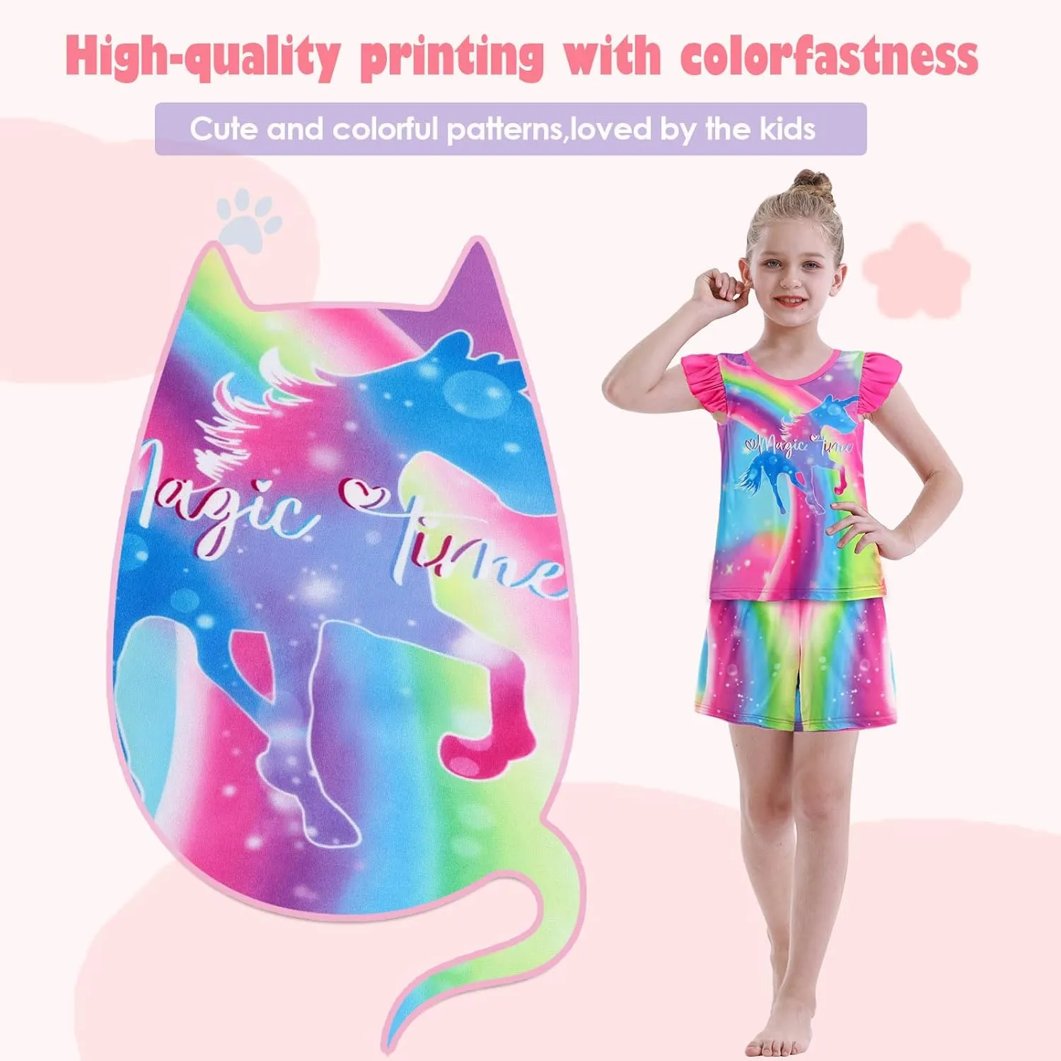 AmzBarley Little Girls Flutter Sleeve Pajamas Set Kids Sleepwear Nightwear 2pcs Pjs Set for Girls 2-8 Years