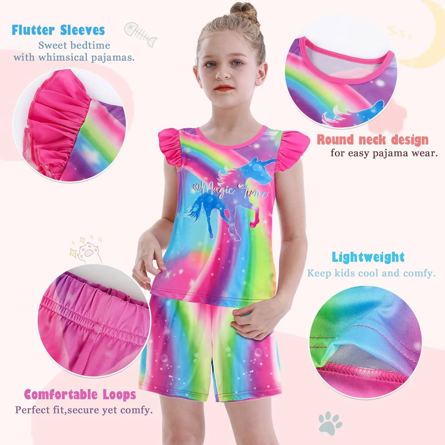 AmzBarley Little Girls Flutter Sleeve Pajamas Set Kids Sleepwear Nightwear 2pcs Pjs Set for Girls 2-8 Years