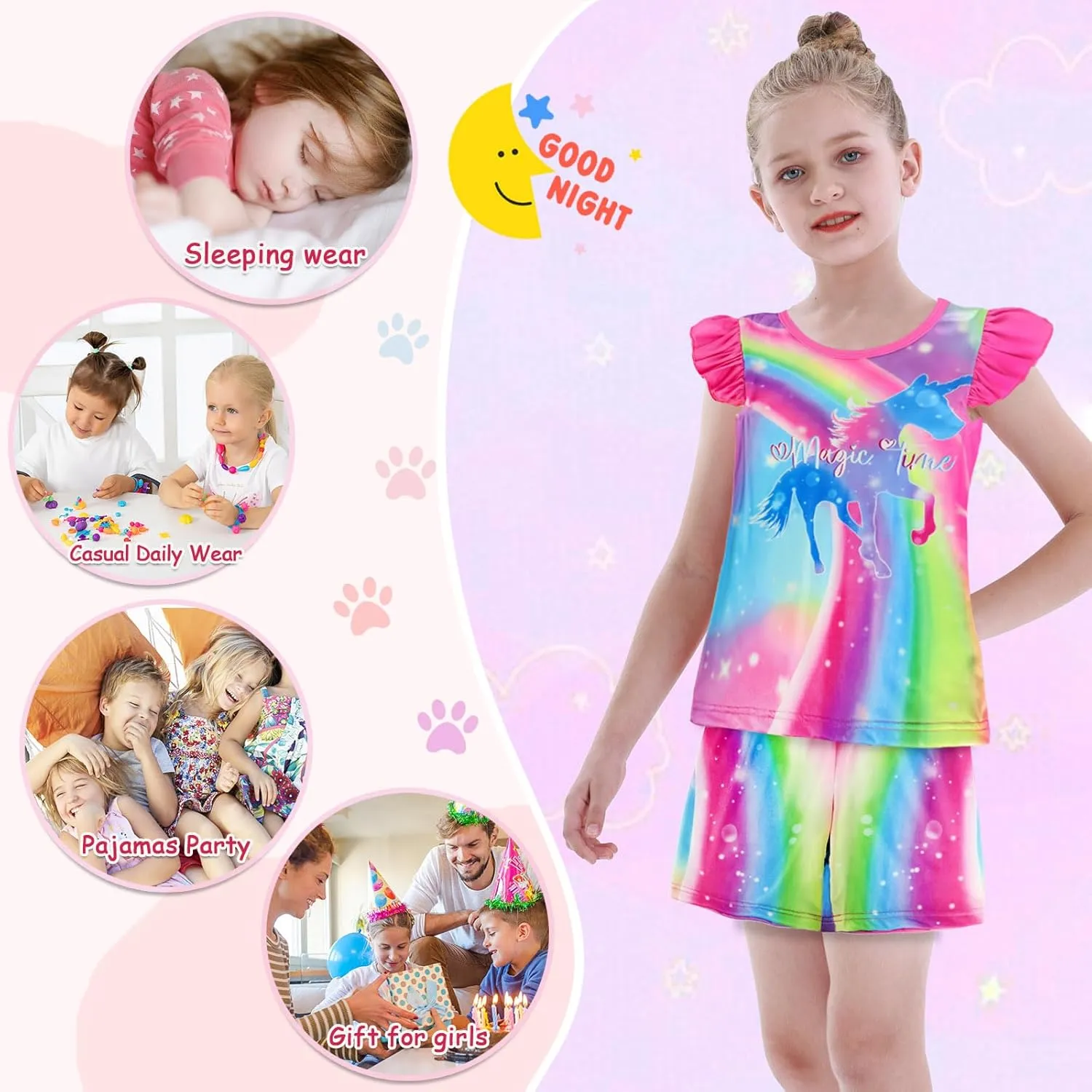 AmzBarley Little Girls Flutter Sleeve Pajamas Set Kids Sleepwear Nightwear 2pcs Pjs Set for Girls 2-8 Years