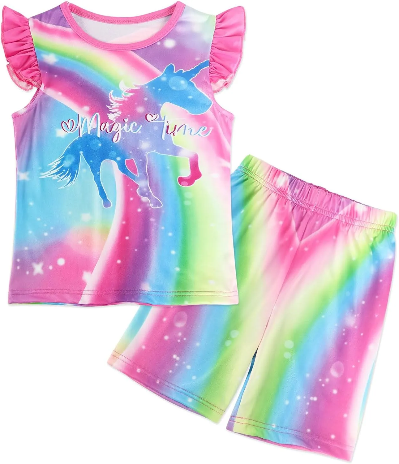 AmzBarley Little Girls Flutter Sleeve Pajamas Set Kids Sleepwear Nightwear 2pcs Pjs Set for Girls 2-8 Years