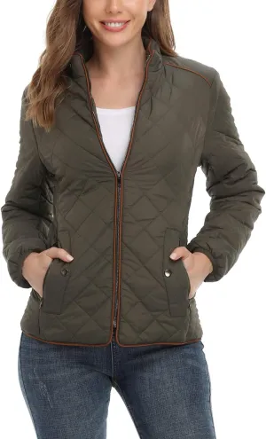 Anienaya Women's Lightweight Quilted Jacket Stand Collar Zip Warm Winter Coat Outwear w 2 Pockets