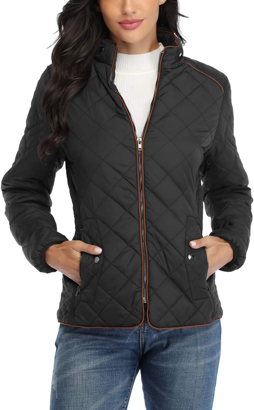 Anienaya Women's Lightweight Quilted Jacket Stand Collar Zip Warm Winter Coat Outwear w 2 Pockets