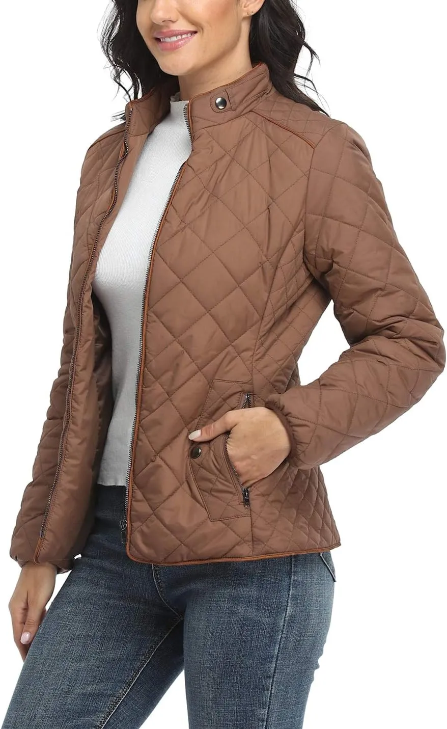 Anienaya Women's Lightweight Quilted Jacket Stand Collar Zip Warm Winter Coat Outwear w 2 Pockets
