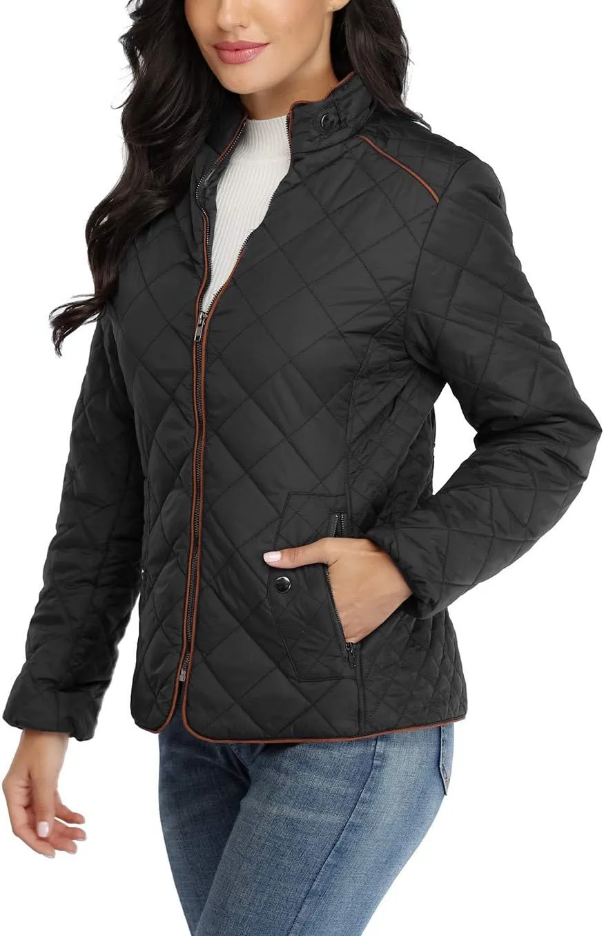 Anienaya Women's Lightweight Quilted Jacket Stand Collar Zip Warm Winter Coat Outwear w 2 Pockets
