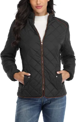 Anienaya Women's Lightweight Quilted Jacket Stand Collar Zip Warm Winter Coat Outwear w 2 Pockets