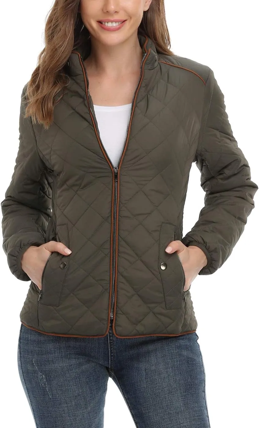 Anienaya Women's Lightweight Quilted Jacket Stand Collar Zip Warm Winter Coat Outwear w 2 Pockets