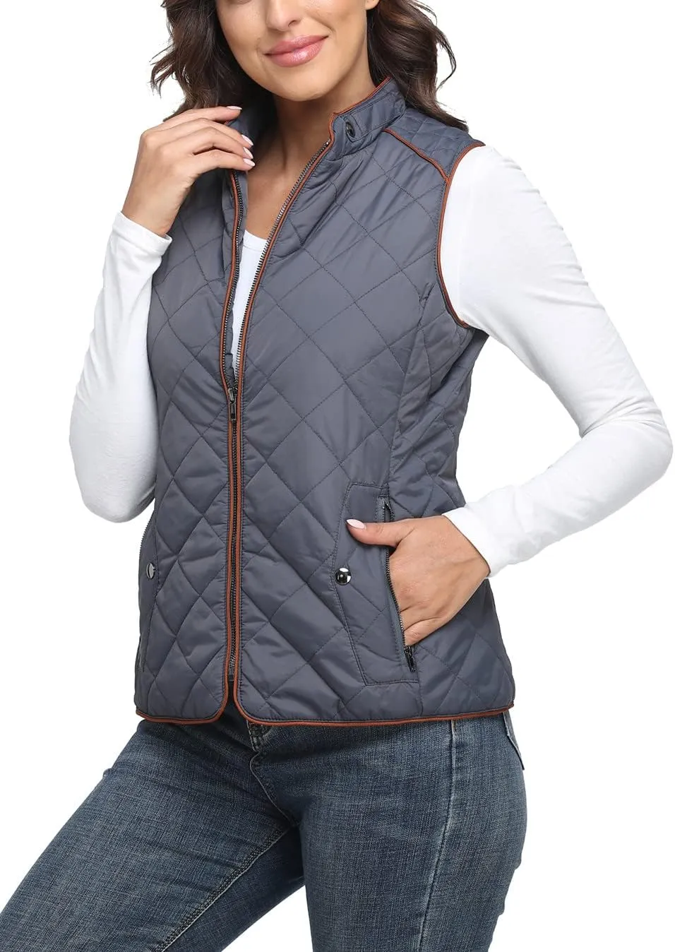 Anienaya Women's Quilted Vest Lightweight Padded Gilet Stand Collar Sleeveless Zip Up Puffer Warm Jacket w 2 Pocket