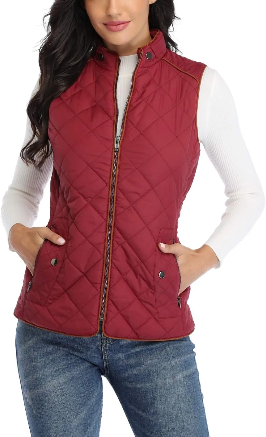 Anienaya Women's Quilted Vest Lightweight Padded Gilet Stand Collar Sleeveless Zip Up Puffer Warm Jacket w 2 Pocket