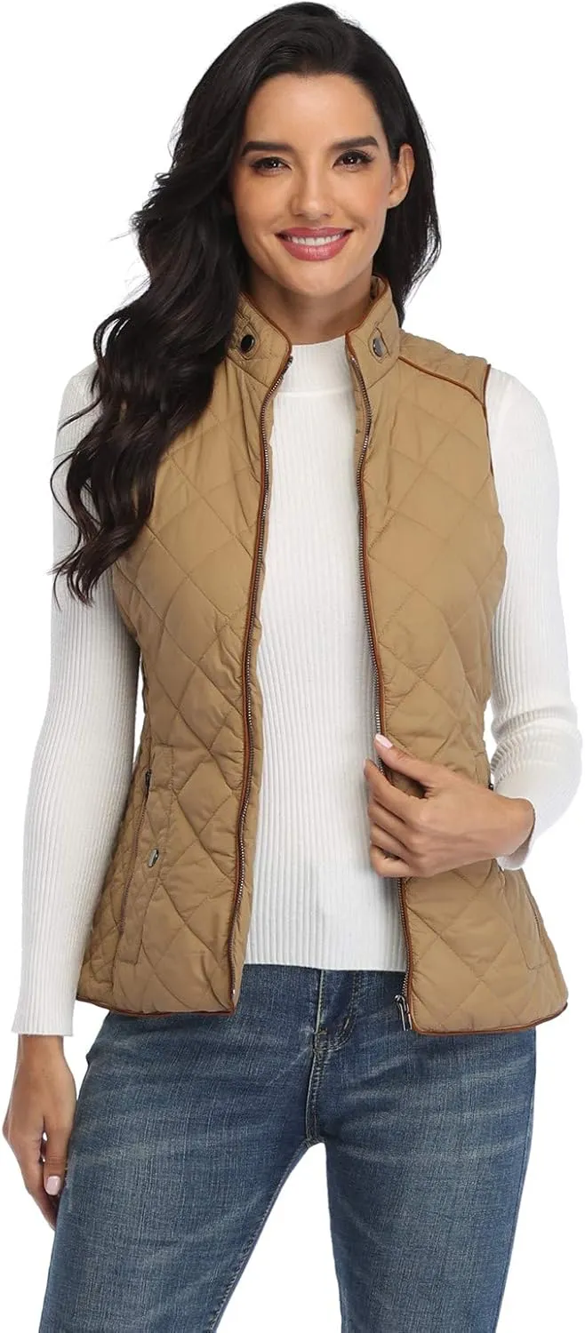 Anienaya Women's Quilted Vest Lightweight Padded Gilet Stand Collar Sleeveless Zip Up Puffer Warm Jacket w 2 Pocket