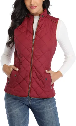 Anienaya Women's Quilted Vest Lightweight Padded Gilet Stand Collar Sleeveless Zip Up Puffer Warm Jacket w 2 Pocket