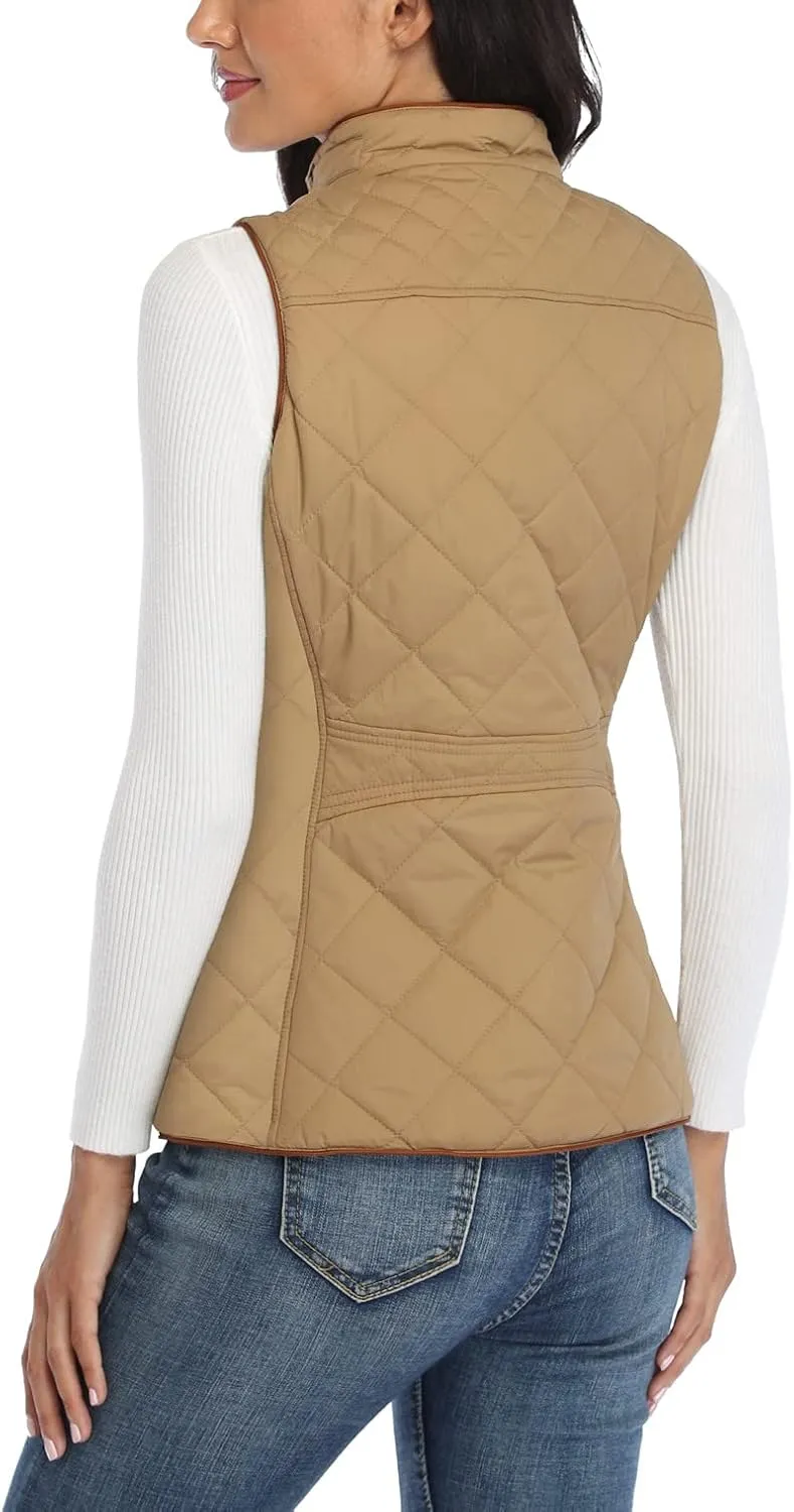 Anienaya Women's Quilted Vest Lightweight Padded Gilet Stand Collar Sleeveless Zip Up Puffer Warm Jacket w 2 Pocket