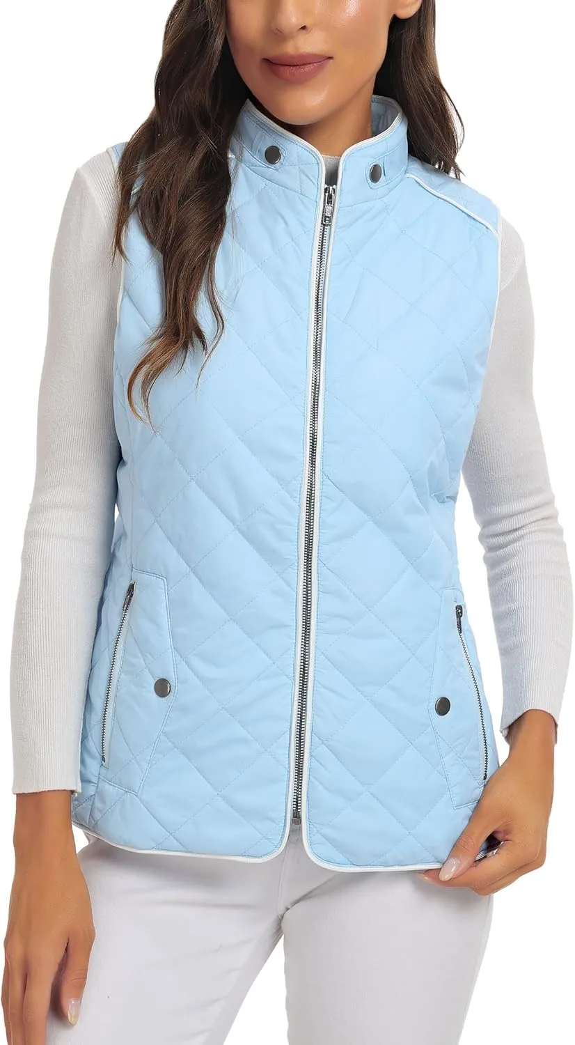 Anienaya Women's Quilted Vest Lightweight Padded Gilet Stand Collar Sleeveless Zip Up Puffer Warm Jacket w 2 Pocket