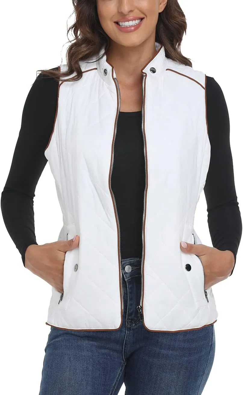Anienaya Women's Quilted Vest Lightweight Padded Gilet Stand Collar Sleeveless Zip Up Puffer Warm Jacket w 2 Pocket
