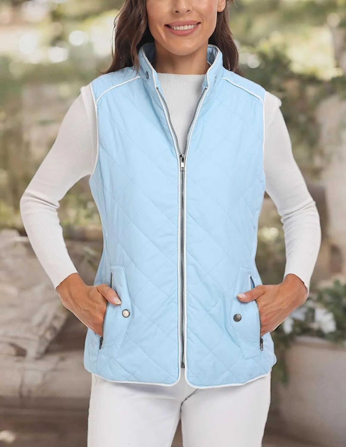 Anienaya Women's Quilted Vest Lightweight Padded Gilet Stand Collar Sleeveless Zip Up Puffer Warm Jacket w 2 Pocket